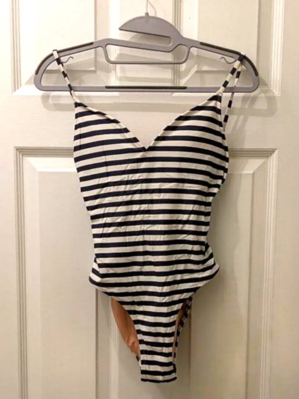 J.Crew Navy and White Striped Low-Back One Piece Bathing Suit - Size 4